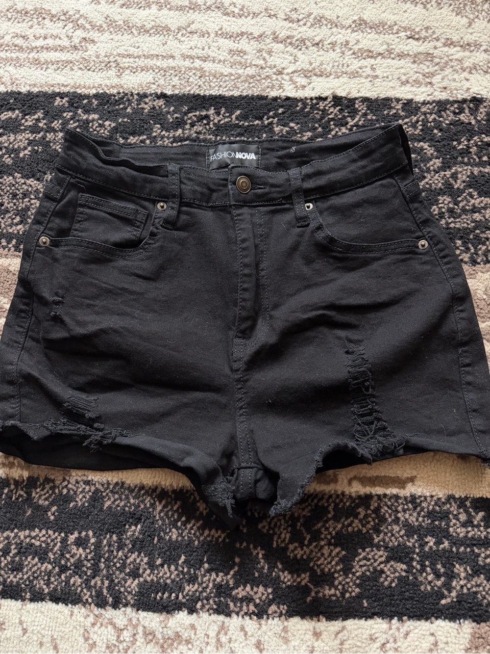 Women’s Fashion Nova Black Ripped High-Rise Denim Shorts